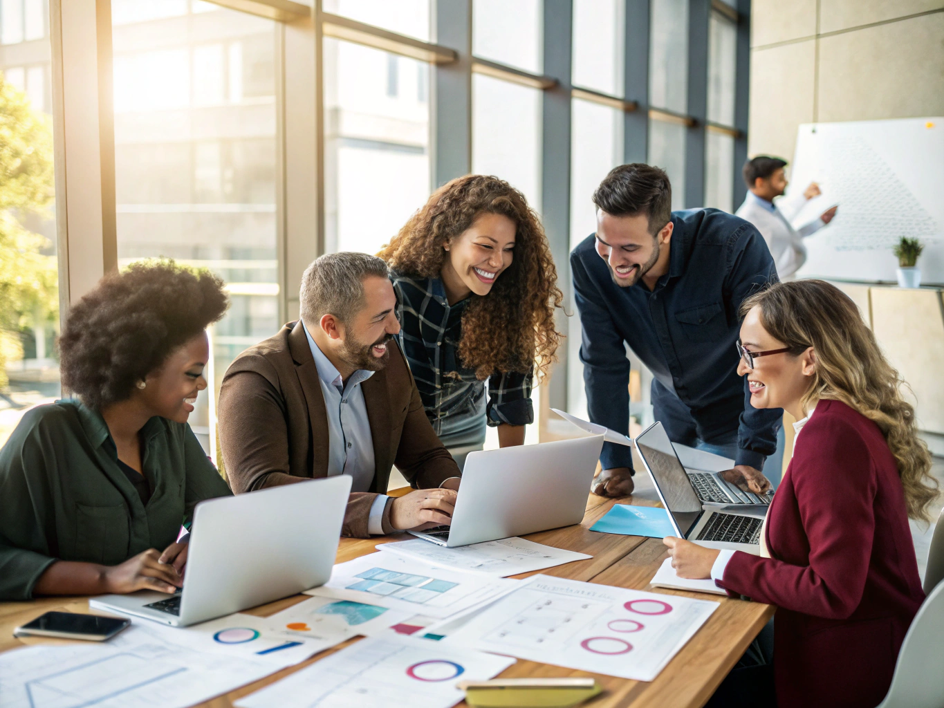 Team bei der Zusammenarbeit im modernen Büro von CheckTec